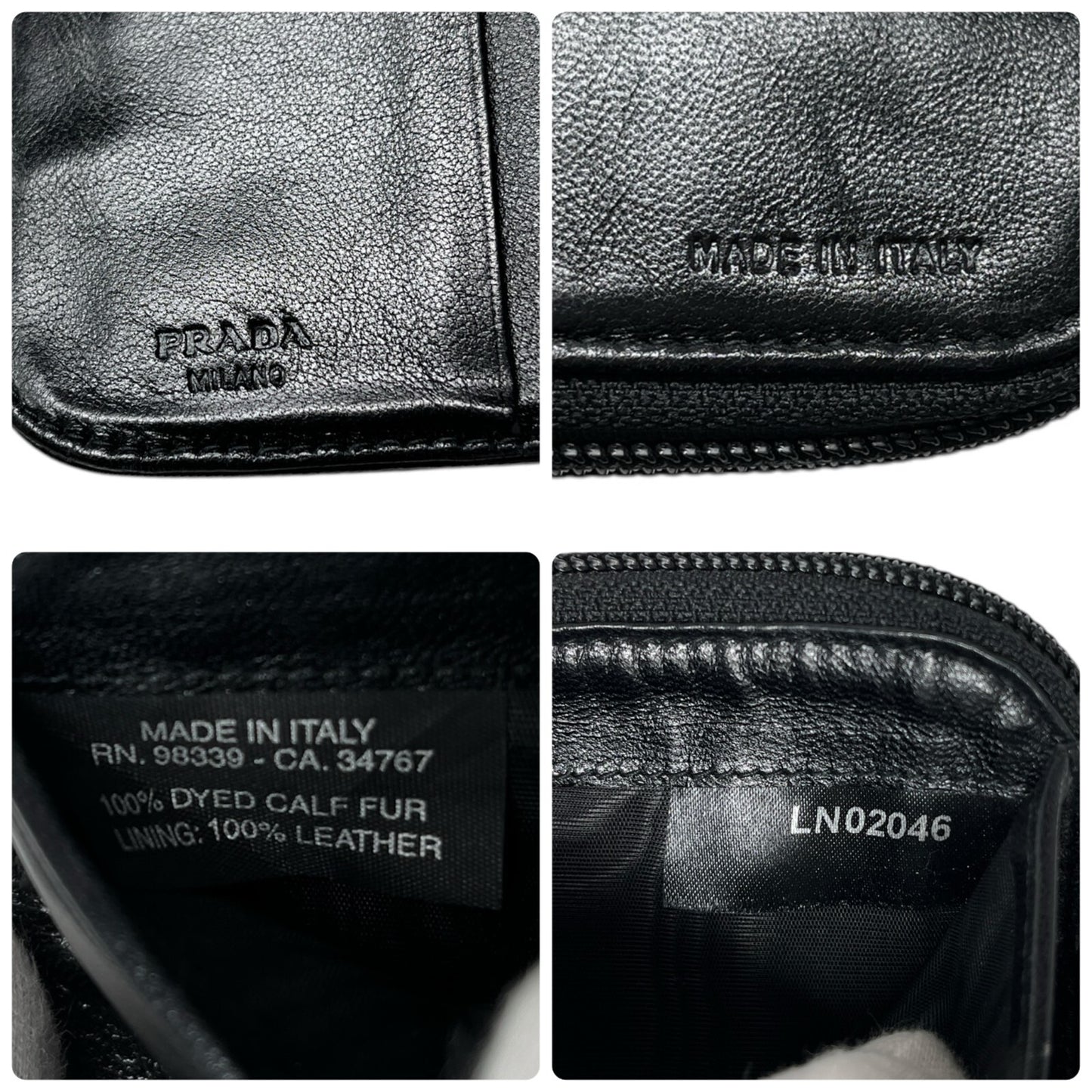 PRADA Vintage Logo Animal Print Giraffe Wallet Purse Black White Calf Hair Zip