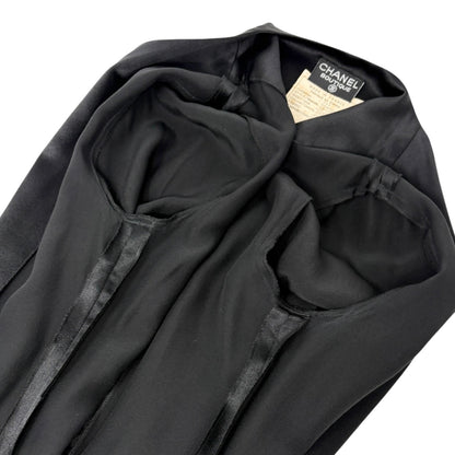 CHANEL Vintage 94A CC Logo Silk V-neck Shirt Blouse Top #38 Black Gold 902814