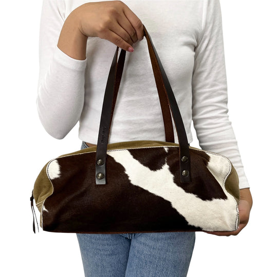 miu miu Vintage Pony Calf Hair Shoulder Bag Brown White Corduroy 902373