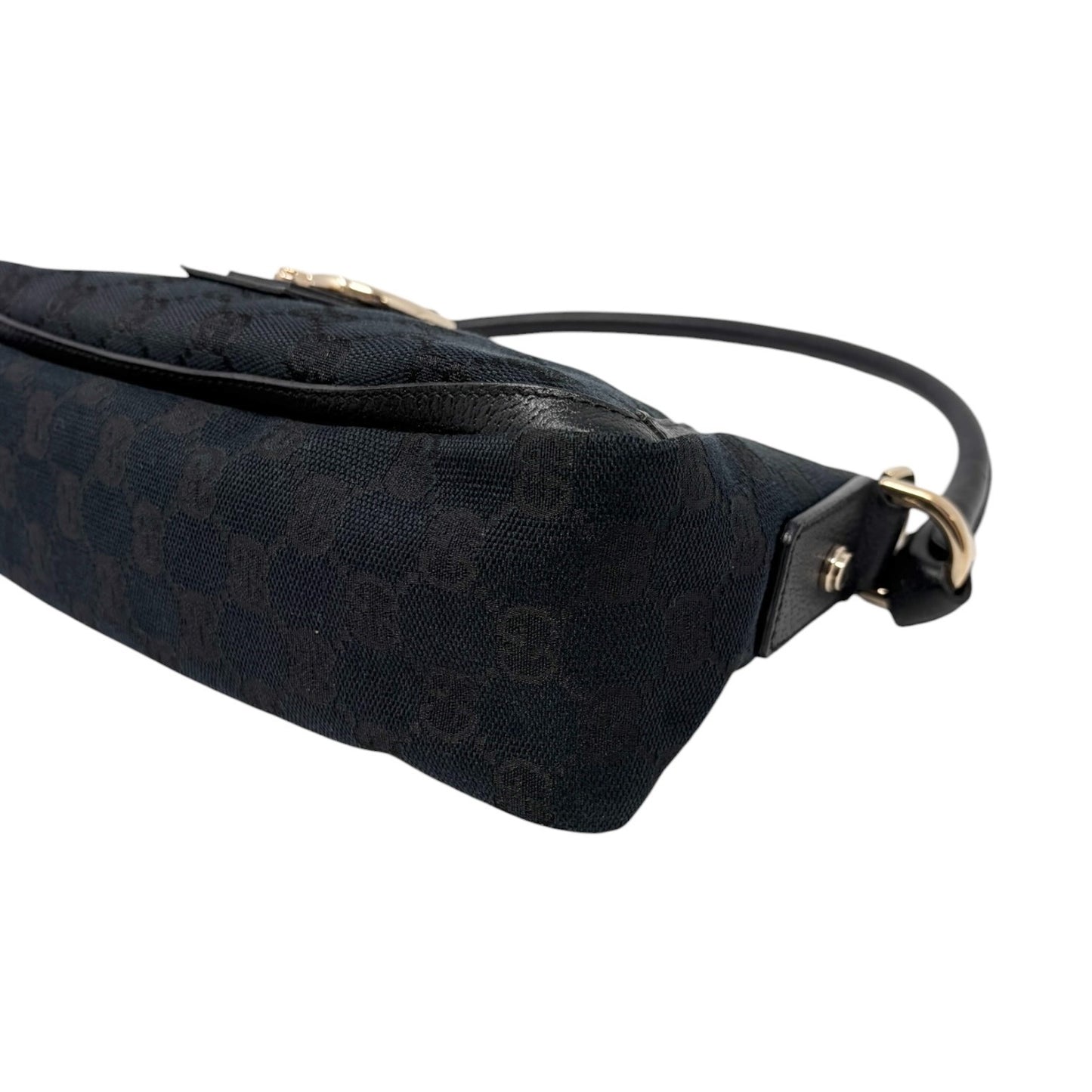 GUCCI Vintage GG Monogram Logo Abbey Shoulder Bag Zip Black Gold Canvas Leather