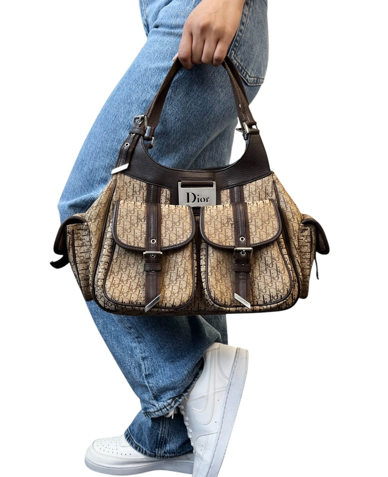 Christian Dior Vintage 2005 Trotter Monogram Street Chic Bag Beige 901899