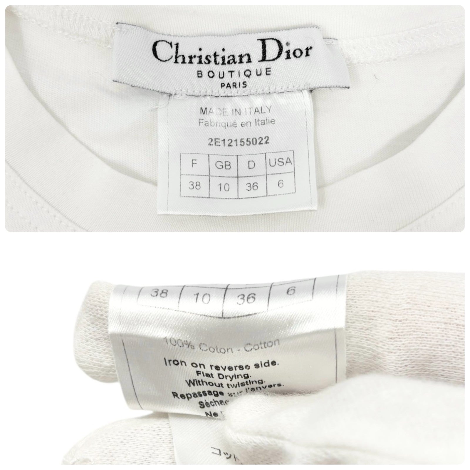 Christian Dior Vintage 2002 Logo T-shirt Top #38 Calligraphy Gothic White Black