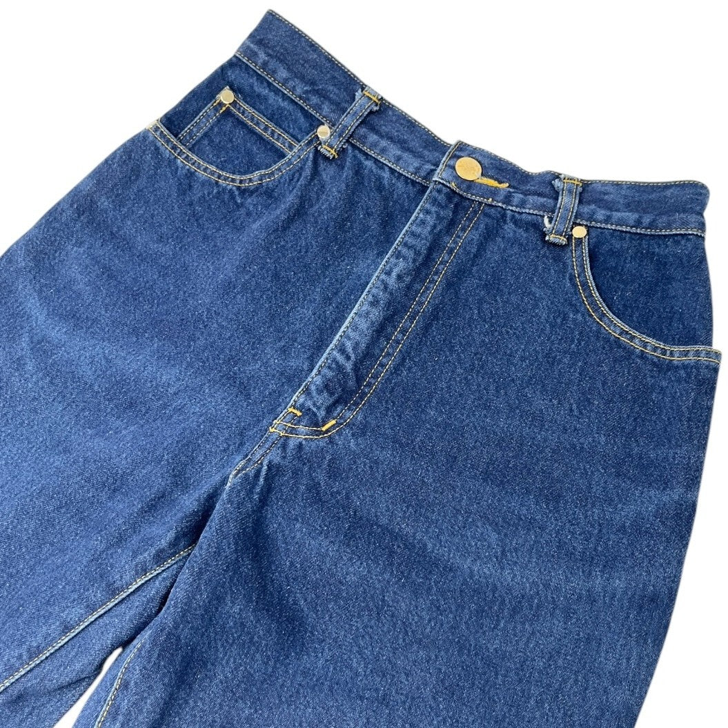 Yves Saint Laurent Vintage YSL Logo Denim Cropped Pants #40 Blue Gold Cotton