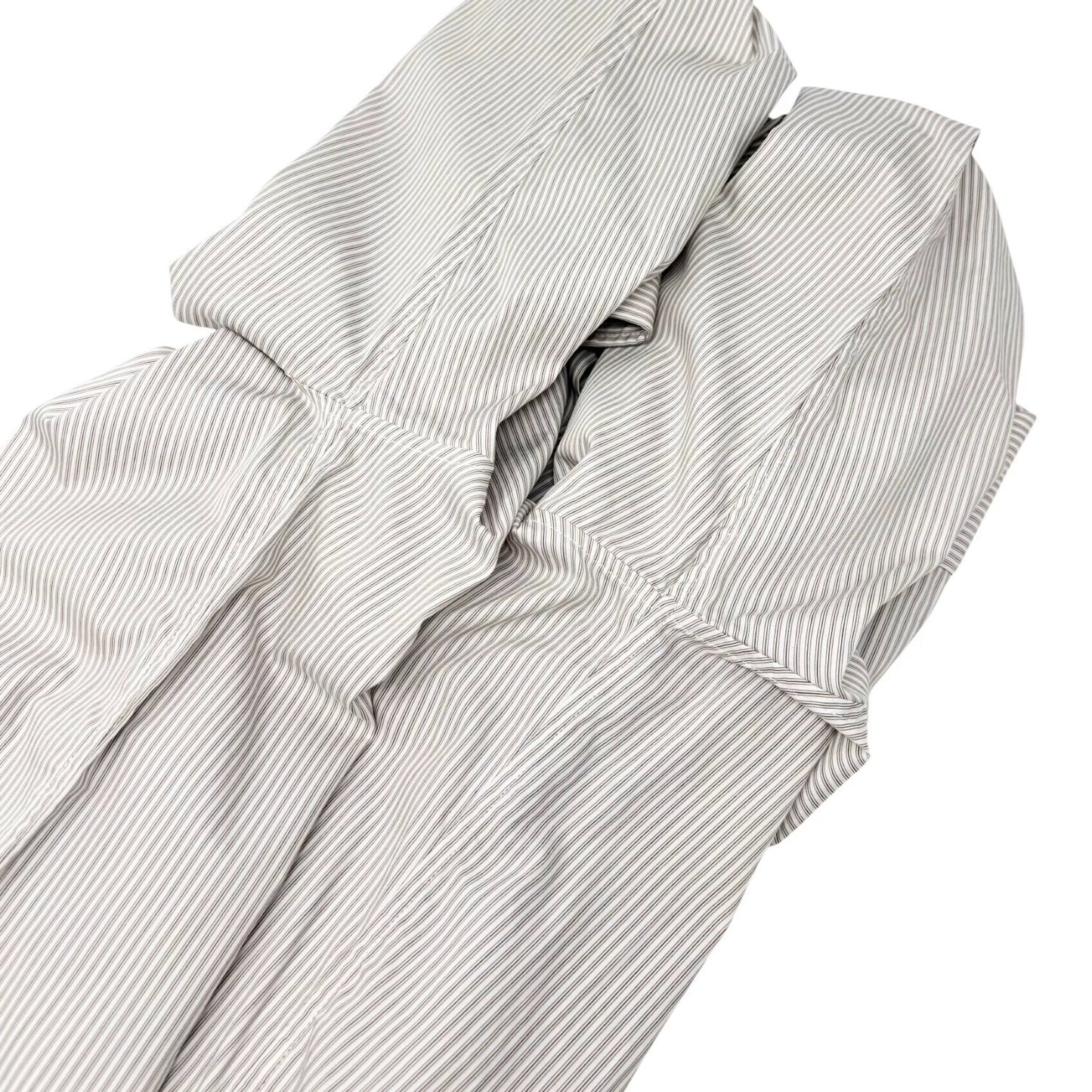 CELINE Triomphe Logo Stripe Button Up Shirt Long Sleeve #34 Brown White 901967