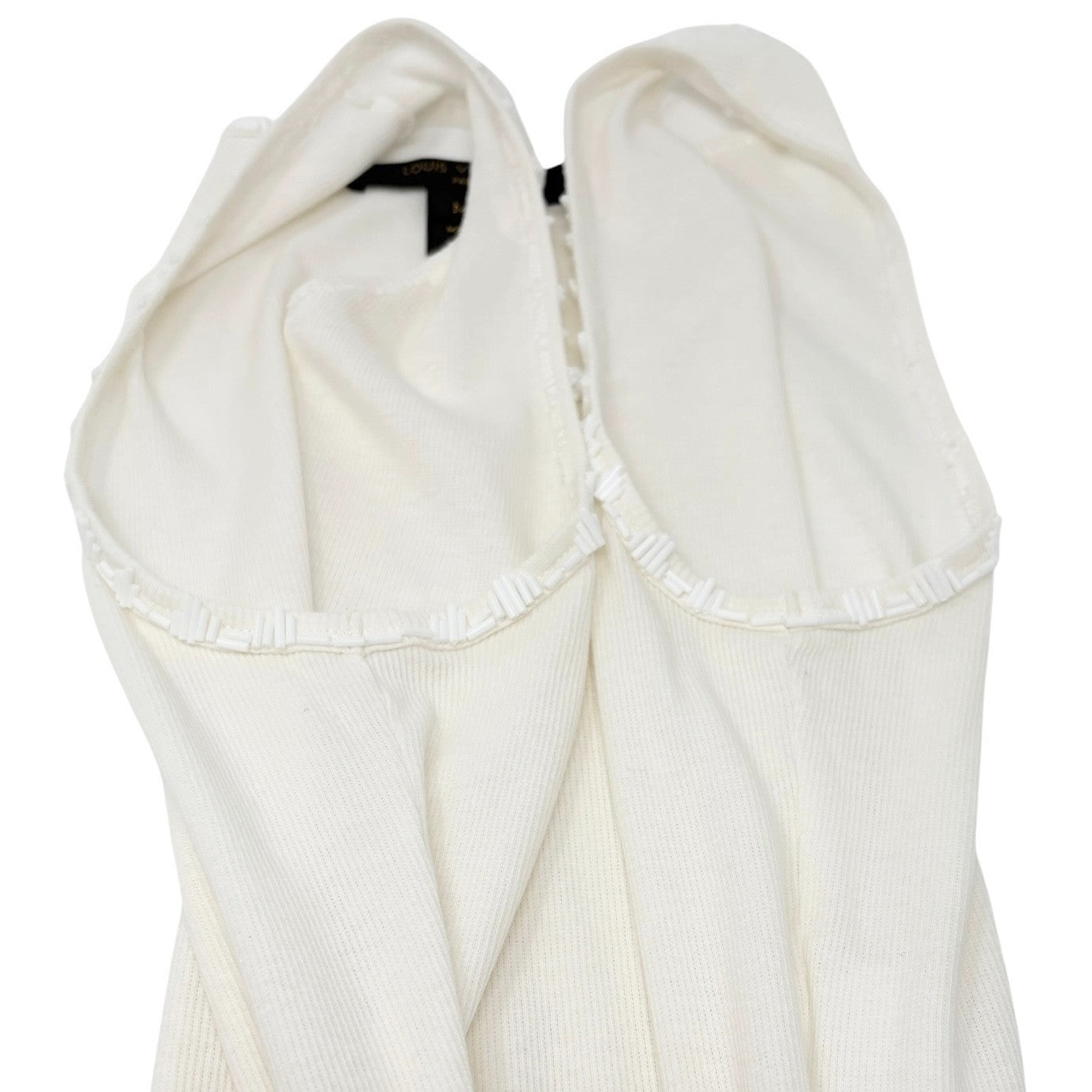 LOUIS VUITTON Vintage LV Logo Tank Top #M Beads Cream White Cotton Elastane