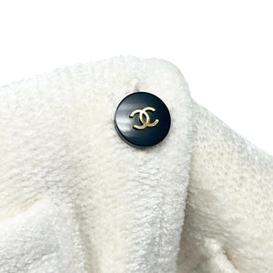 CHANEL Vintage 95A CC Mark Logo Velour Jacket #36 White Gold Viscose Cardigan