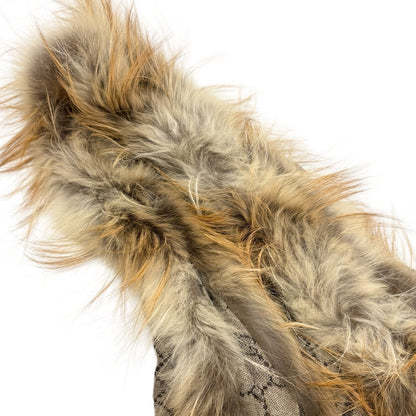 GUCCI Vintage GG Monogram Fox Fur Shawl Scarf Wrap Brown Gray Wool Silk 902842