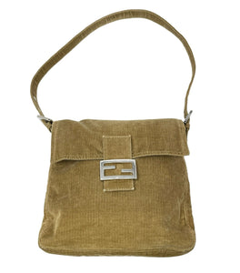 FENDI Vintage FF Logo Mamma Baguette Shoulder Bag Corduroy Brown Silver Cotton