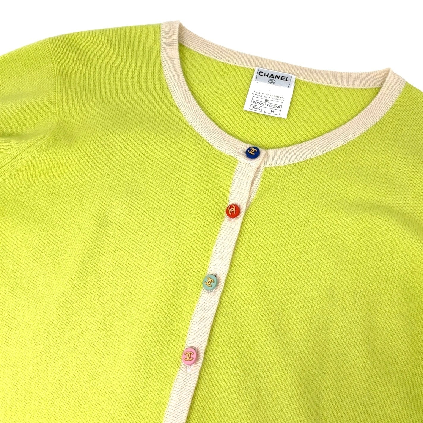 CHANEL Vintage 96C CC Multicolor Button Sweater Cardigan Top Green #44 Cashmere