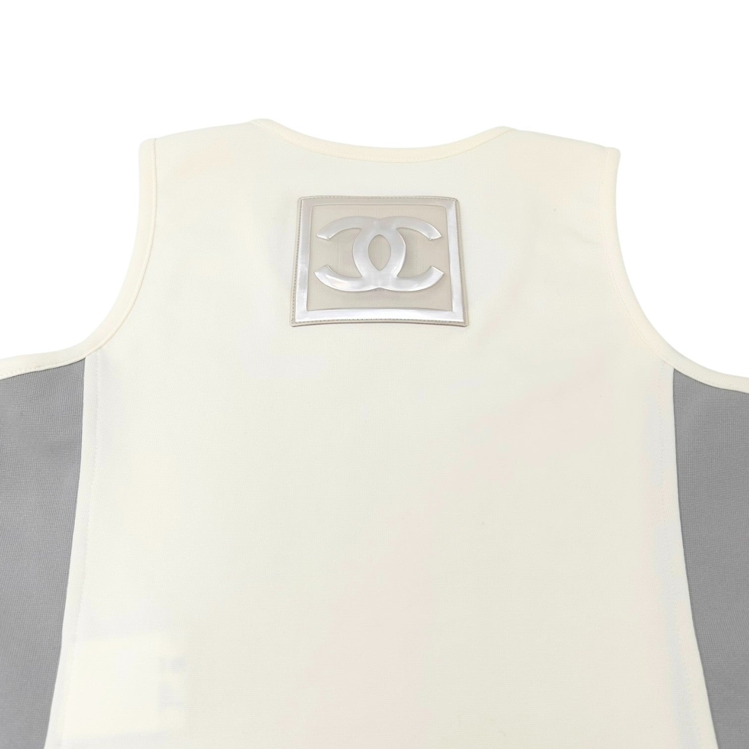 CHANEL Sport Vintage 01P CC Big Logo Tank Top #38 White Gray Nylon Sleeveless