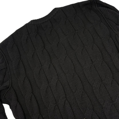 CELINE Vintage Logo Cable Knit Cardigan Top Button Black Gold 902914