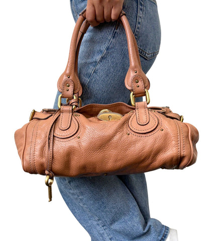 Chloe Vintage Paddington Padlock Key Boston Bag Leather Brown Gold 902318