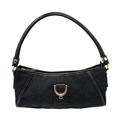 GUCCI Vintage GG Monogram Logo Abbey Bag Zip Black Gold Canvas Leather 902815