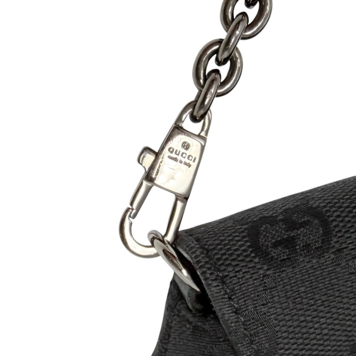 GUCCI Vintage Horsebit GG Monogram Chain Shoulder Bag Black Silver 902485