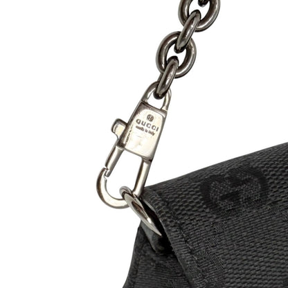 GUCCI Vintage Horsebit GG Monogram Chain Shoulder Bag Black Silver 902485