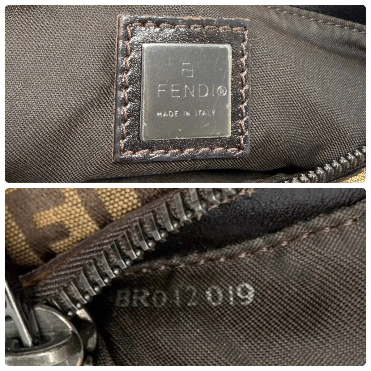 FENDI Vintage Logo Zucchino Shoulder Bag Beige Brown Canvas Pochette 902481