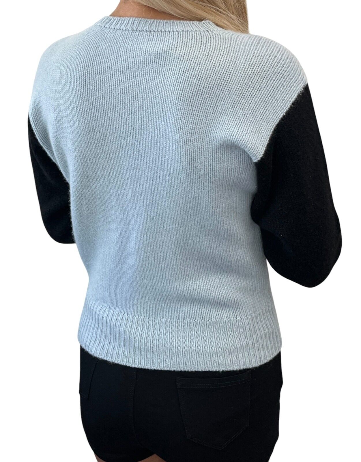 CHANEL Vintage 95A CC Ribbon Logo Sweater #38 Long Sleeve Top Blue Cashmere