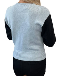 CHANEL Vintage 95A CC Ribbon Logo Sweater #38 Long Sleeve Top Blue Cashmere