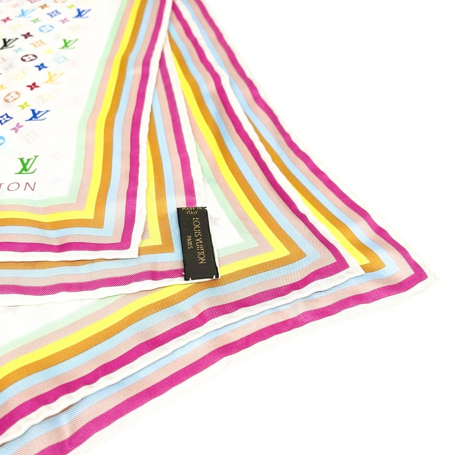 LOUIS VUITTON Vintage LV Monogram Multicolor Scarf Wrap Top White Silk