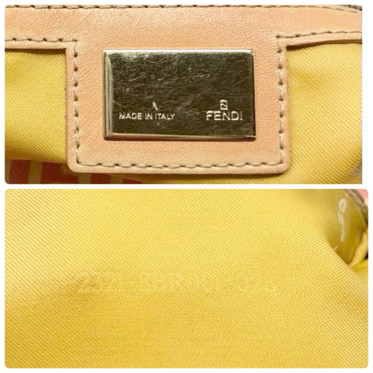 FENDI Vintage Zucchino Mamma Baguette Bag Pink Yellow Canvas Leather 902042