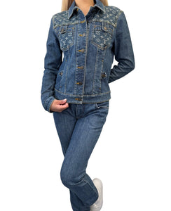 LOUIS VUITTON Vintage Monogram Denim Jacket Pants Set #38 Button Blue Cotton
