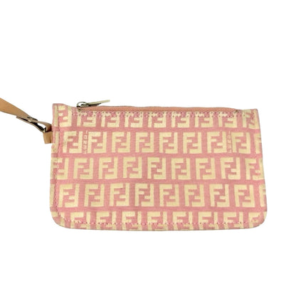 FENDI Vintage Zucchino Tote Shoulder Bag w/Pouch Pink Beige Canvas 902360