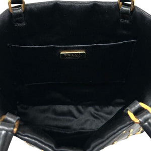 PRADA Vintage Logo Mini Handbag Shoulder Bag Studs Black Gold Leather Rank AB