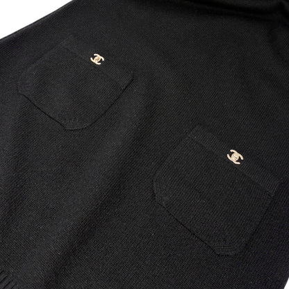 CHANEL Vintage P42027 CC Turnlock Sleeveless Cashmere Knit Dress #36 Black
