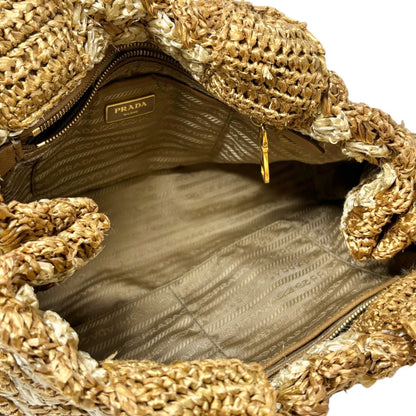 PRADA Vintage Triangle Logo Raffia Canapa Tote Bag Beige Cream Crochet 902066