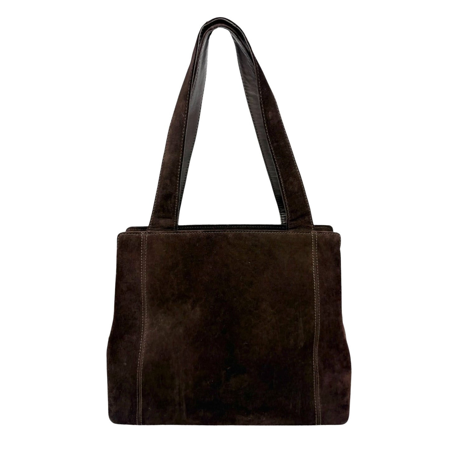 CHANEL Vintage Stitch CC Logo Suede Tote Shoulder Bag Brown Zip 902303