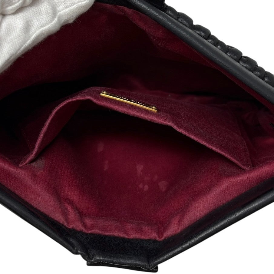 Miu Miu Vintage Logo Gather Clutch Bag Handbag Matelasse Gold Black Leather