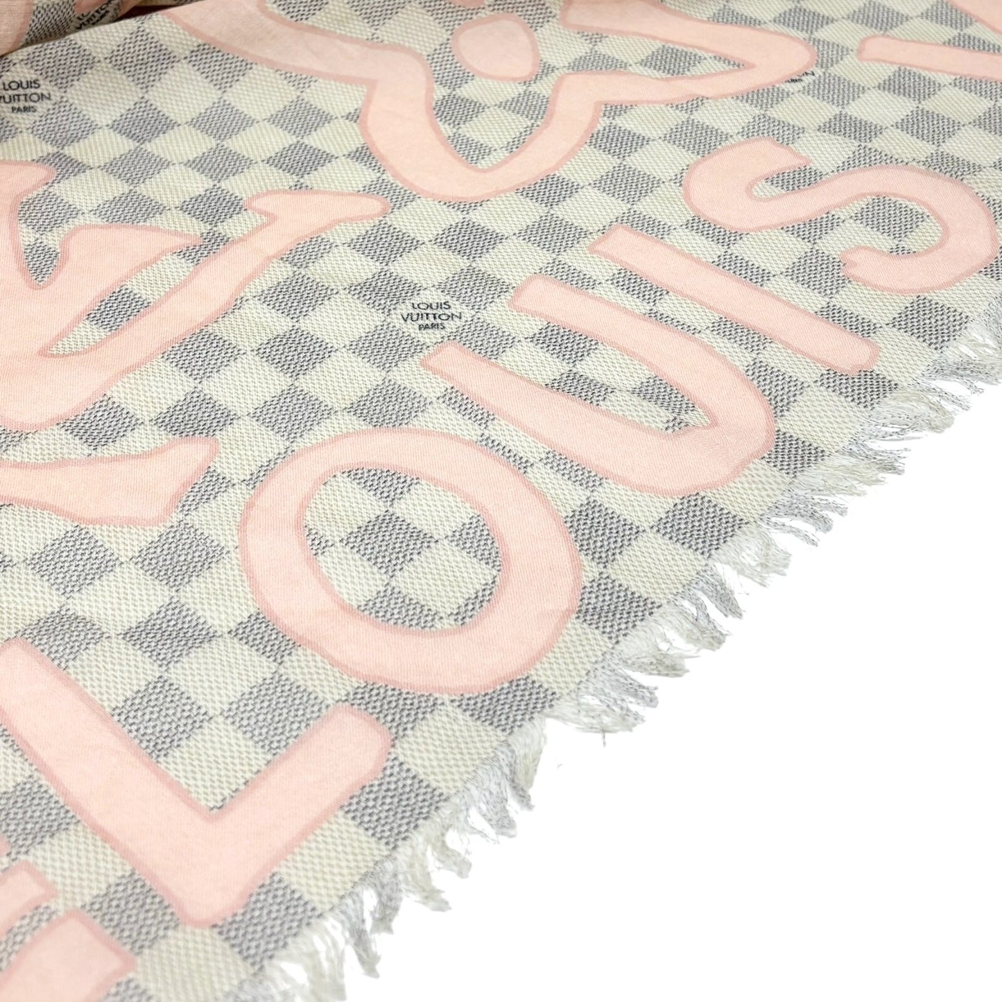 LOUIS VUITTON Vintage Damier Azur Tahitienne Scarves Wrap Pink Gray Cotton