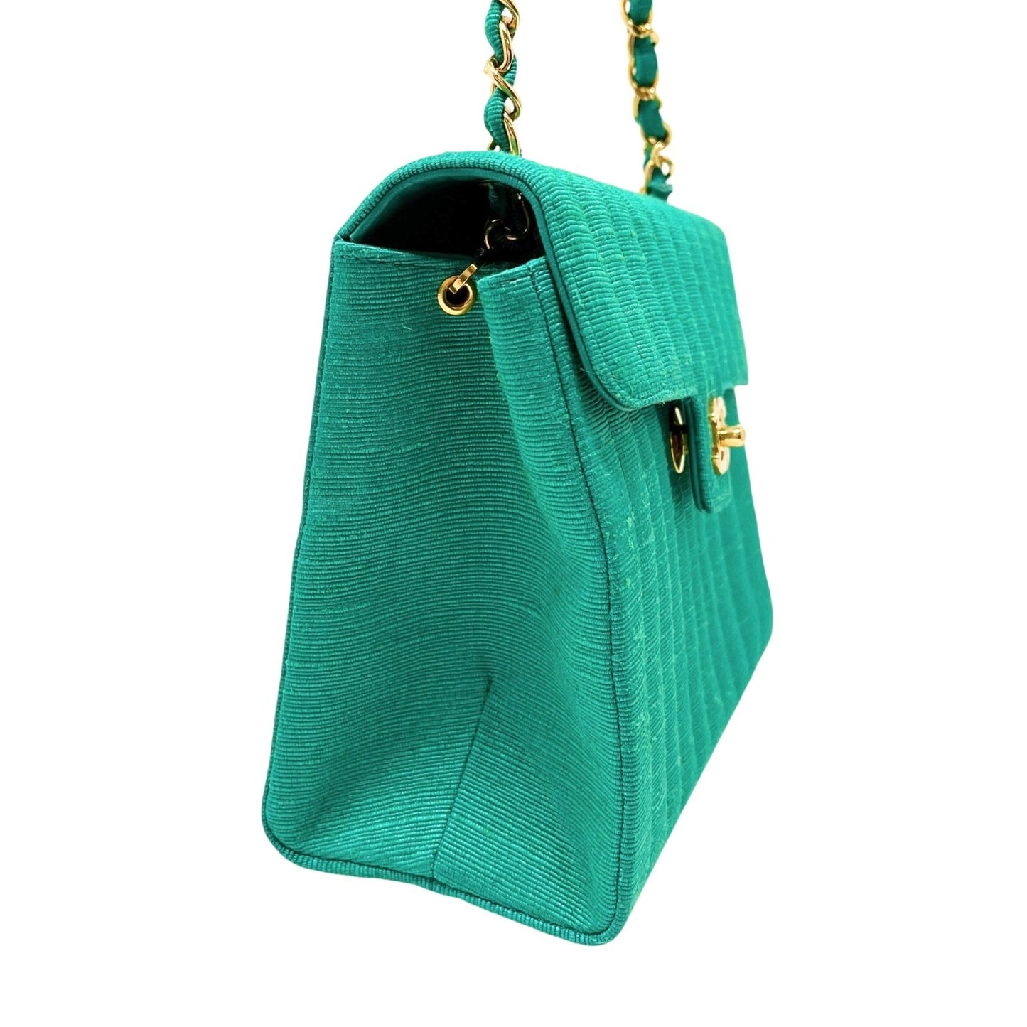 CHANEL Vintage CC Mark Logo Crossbody Shoulder Flap Bag Chain Green Gold Cotton