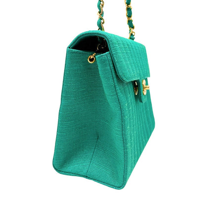 CHANEL Vintage CC Mark Logo Crossbody Shoulder Flap Bag Chain Green Gold Cotton