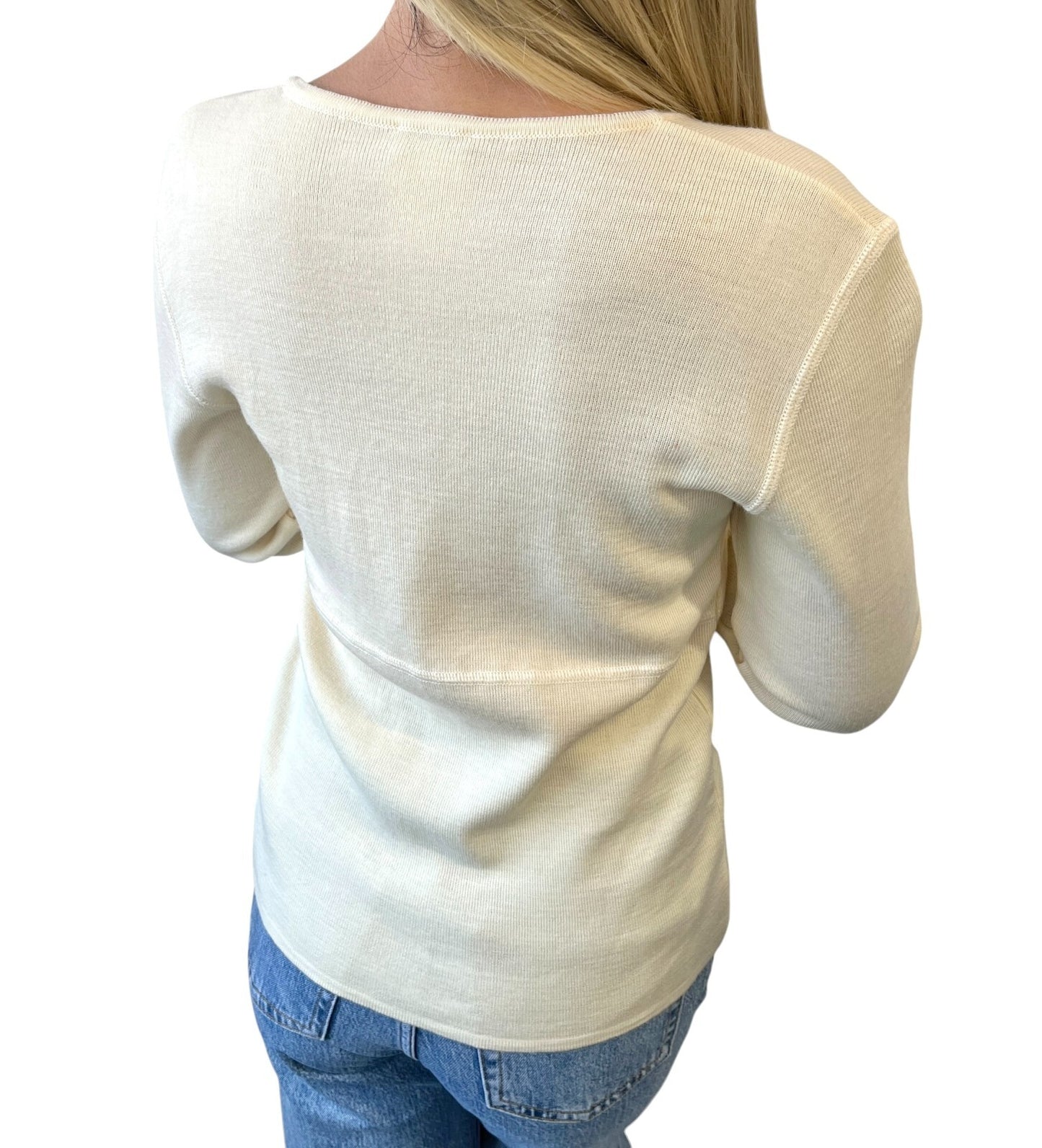 CHANEL Vintage 01A CC Mark Logo Knit Sweater #42 Long Sleeve Top Cream Wool