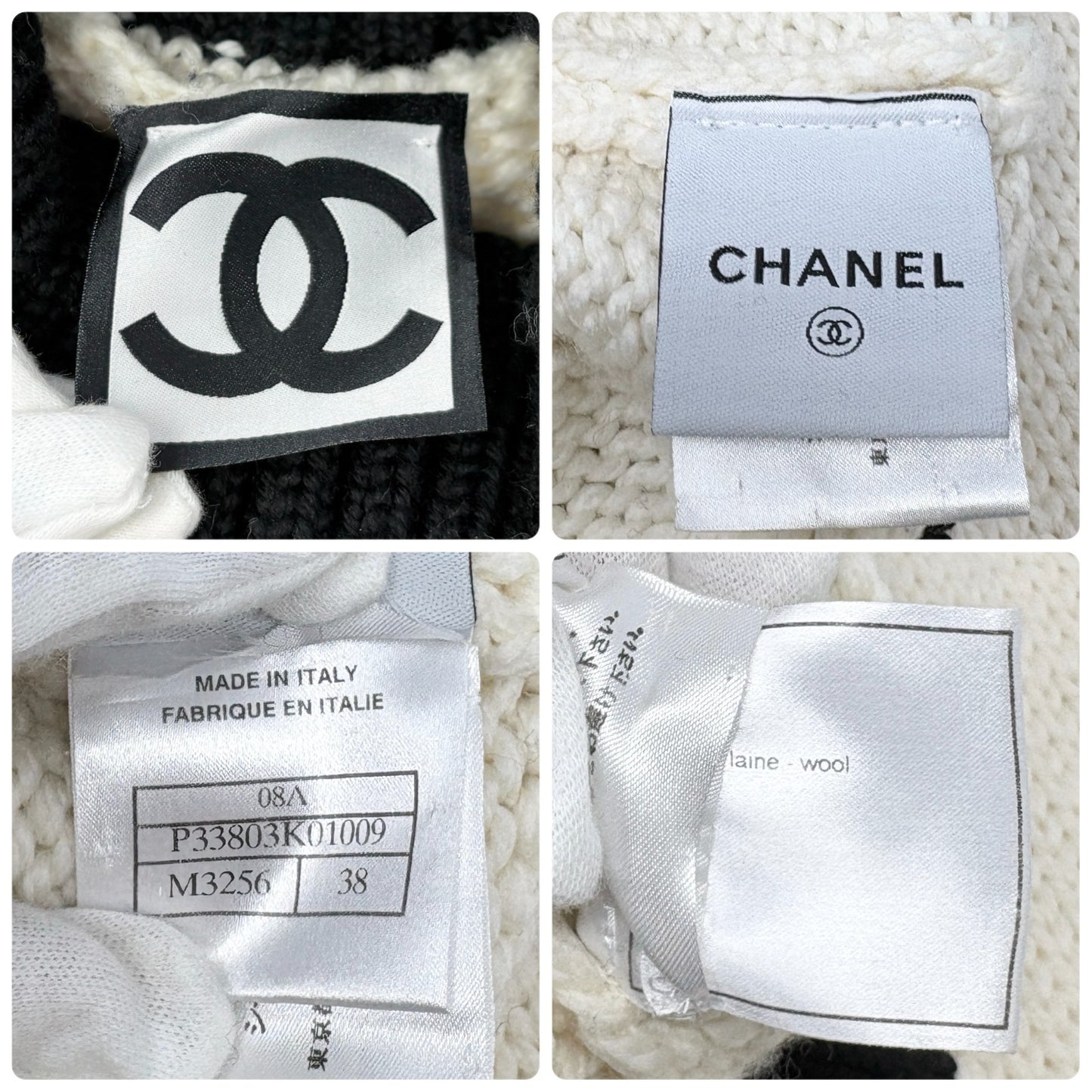 CHANEL Sport Vintage 08A CC Logo Snowflake Knit Turtleneck Sweater #38 901977