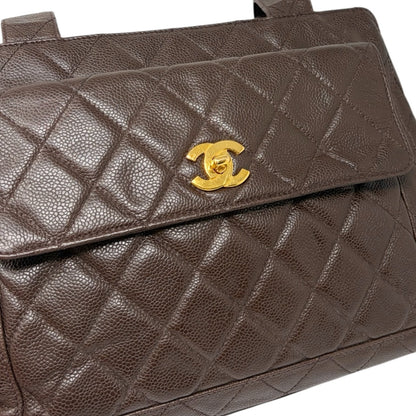 CHANEL Vintage CC Turnlock Quilted Front Pocket Shoulder Tote Bag Brown 902920