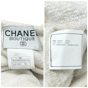 CHANEL Vintage 95A CC Mark Logo Velour Jacket #36 White Gold Viscose Cardigan