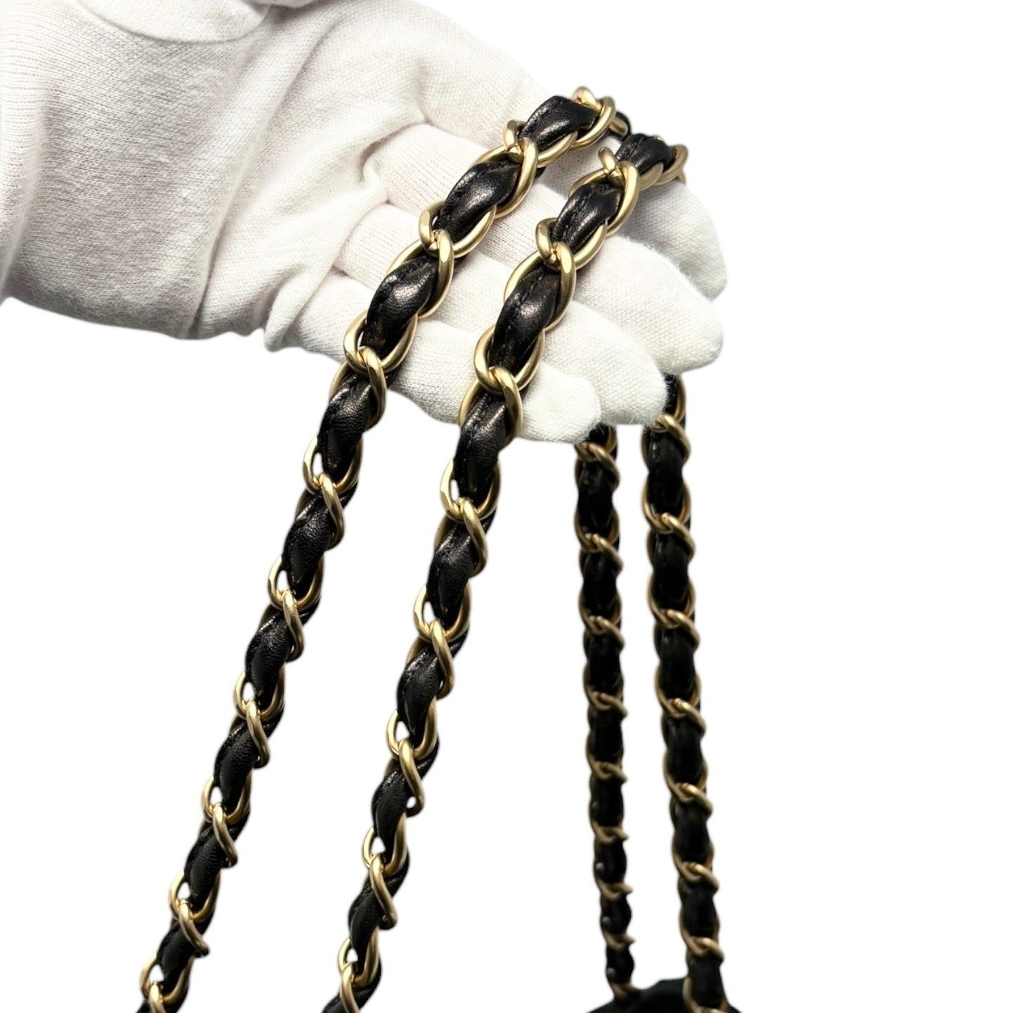 CHANEL Vintage CC Big Logo Shearling Chain Shoulder Bag Black Gold Suede Mouton