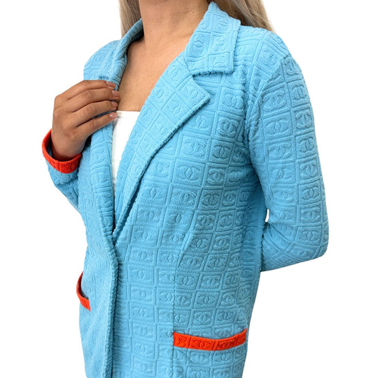 CHANEL Vintage 02S CC Logo Terry Cloth Long Jacket #38 Blue Orange 902835