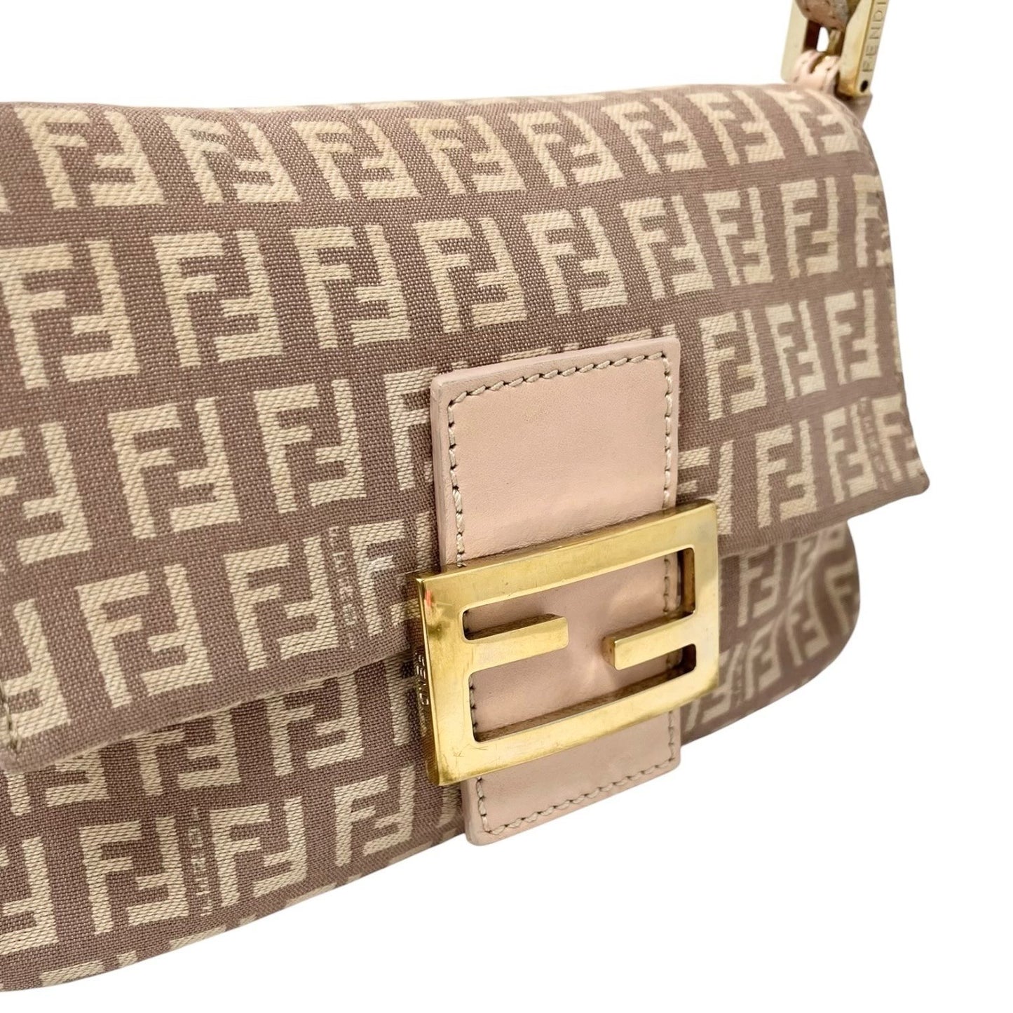 FENDI Vintage Zucchino Mamma Baguette Canvas Shoulder Bag Pink Leather 902589