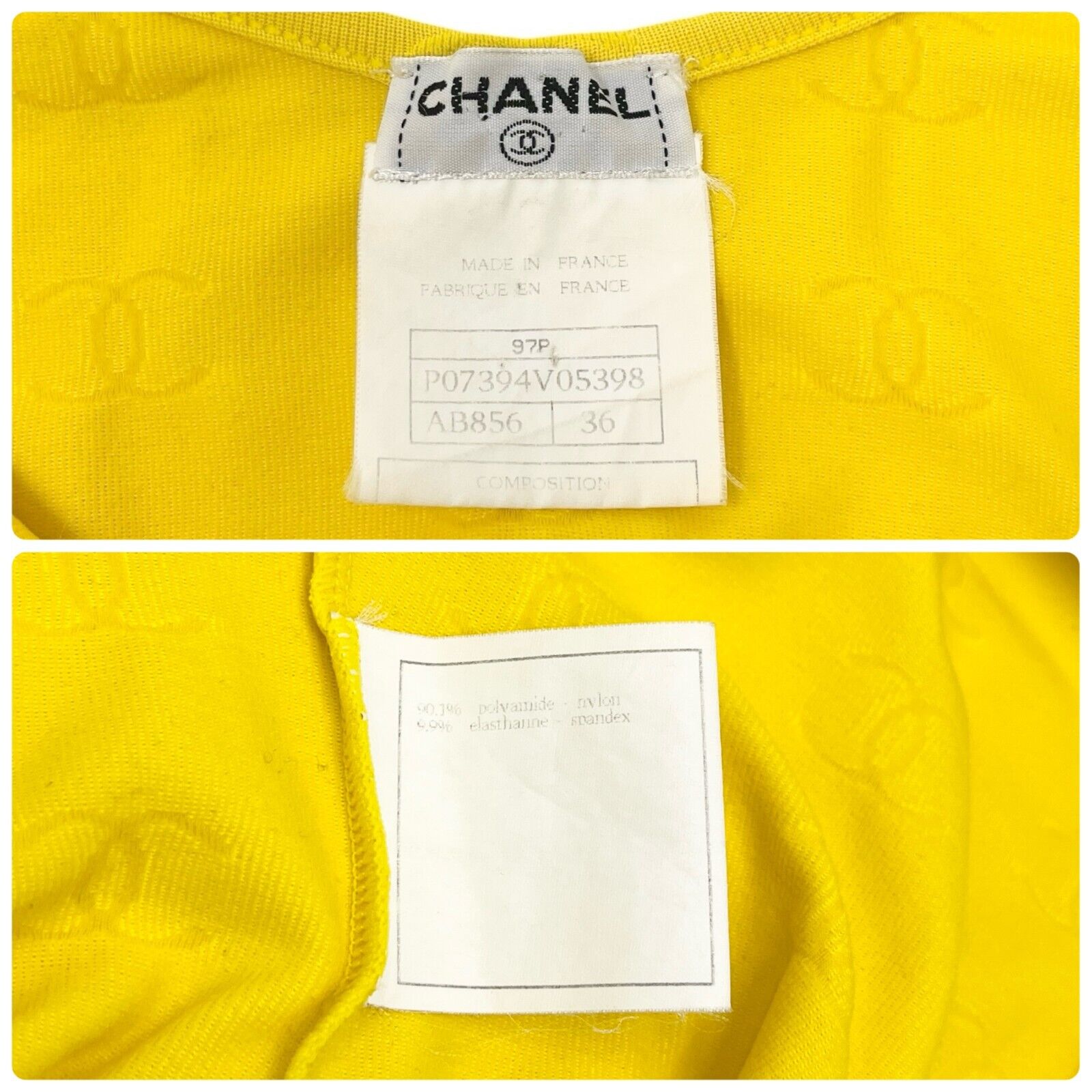 CHANEL Vintage 97P CC Mark Logo Rompers Jumpsuit #36 Yellow Nylon Rank AB+