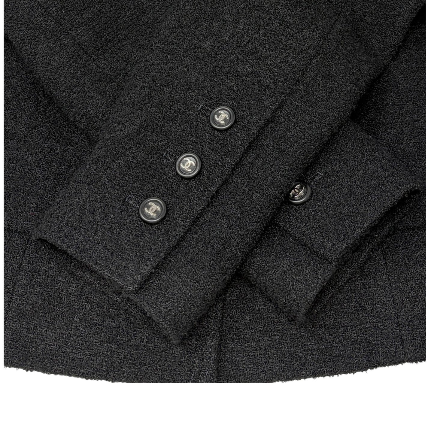 CHANEL Vintage 96P CC Logo Button Cropped Blazer Jacket #38 Black Silver