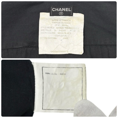 CHANEL Vintage P08155 CC Button Up Oversized Shirt Long Sleeve #36 Black Cotton