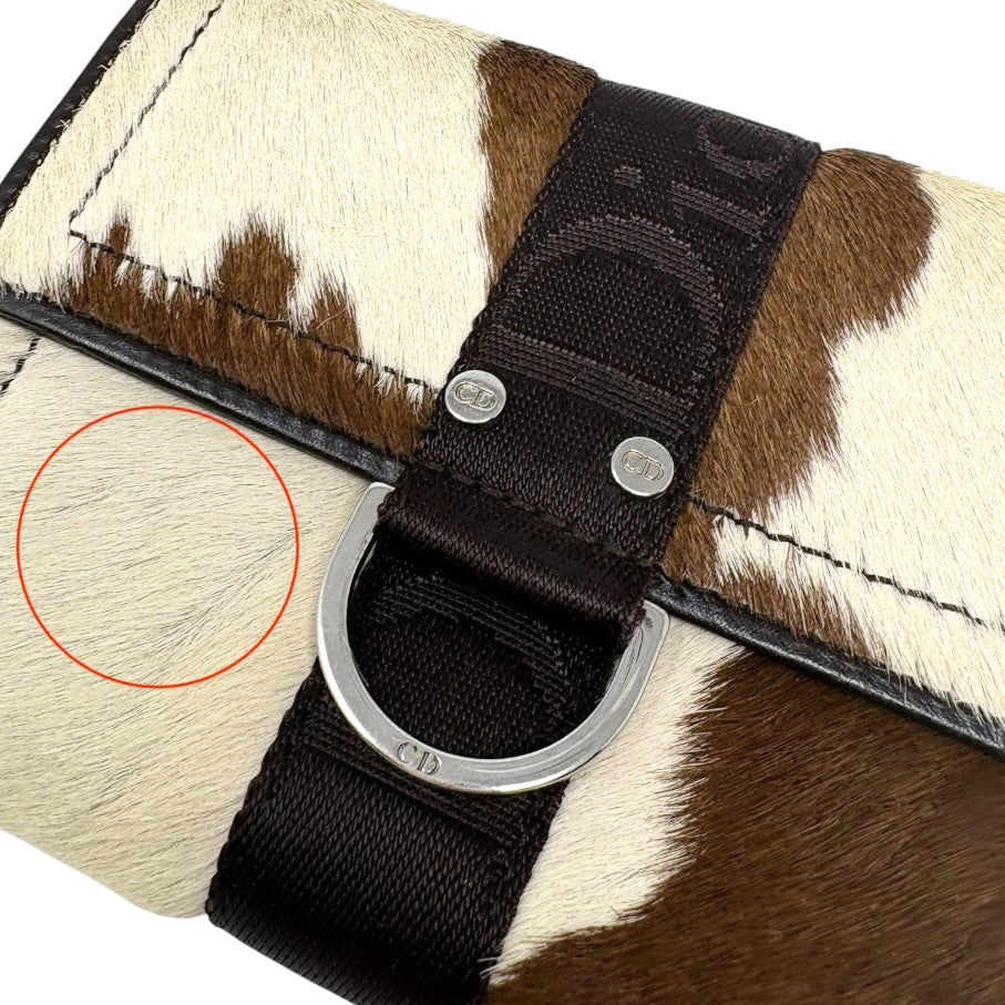 Dior Vintage Logo Cow Print Pony Calf Hair Mini Wallet Brown White 901888