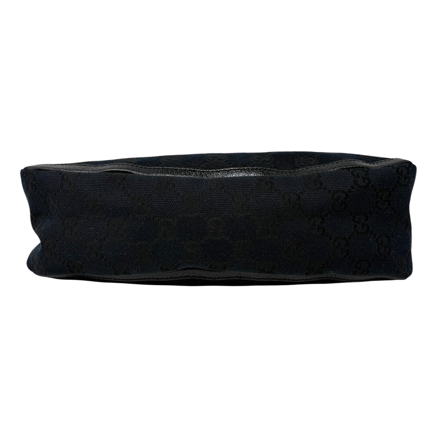 GUCCI Vintage GG Monogram Logo Abbey Shoulder Bag Zip Black Gold Canvas Leather