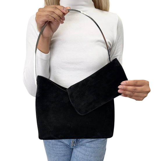 Gucci Vintage Logo Pouch Set Hobo Shoulder Bag Black Silver Suede 902828