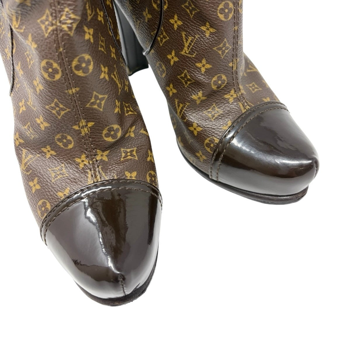 LOUIS VUITTON Vintage LV Monogram Long Boots #36.5 Heels Brown Black 902562