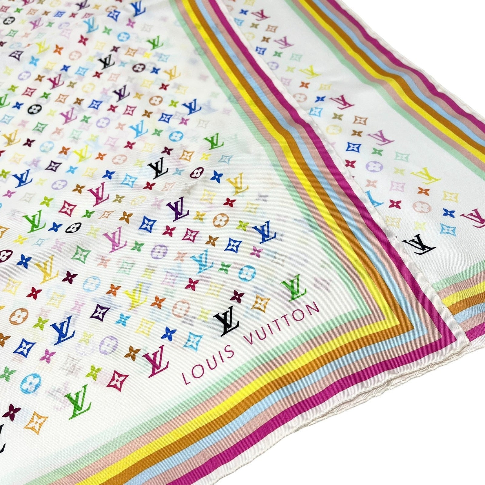 LOUIS VUITTON Vintage LV Monogram Multicolor Scarf Wrap Top White Silk