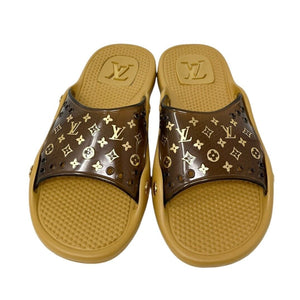 LOUIS VUITTON Vintage Monogram Logo Slide Sandals #38 US 8 Brown Rubber RankAB